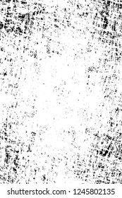 Grunge overlay layer. Abstract black and white vector background. Monochrome vintage surface with dirty pattern in cracks, spots, dots. Old painted wall in dark horror style design