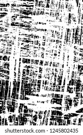 Grunge overlay layer. Abstract black and white vector background. Monochrome vintage surface with dirty pattern in cracks, spots, dots. Old painted wall in dark horror style design