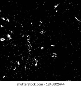 Grunge overlay layer. Abstract black and white vector background. Monochrome vintage surface with dirty pattern in cracks, spots, dots. Old painted wall in dark horror style design