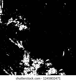Grunge overlay layer. Abstract black and white vector background. Monochrome vintage surface with dirty pattern in cracks, spots, dots. Old painted wall in dark horror style design