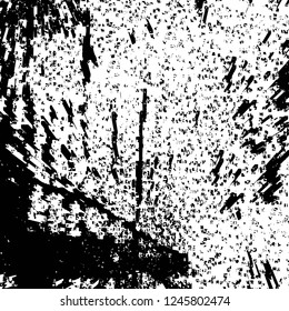 Grunge overlay layer. Abstract black and white vector background. Monochrome vintage surface with dirty pattern in cracks, spots, dots. Old painted wall in dark horror style design