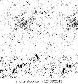 Grunge overlay layer. Abstract black and white vector background. Monochrome vintage surface with dirty pattern in cracks, spots, dots. Old painted wall in dark horror style design