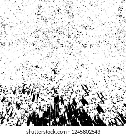 Grunge overlay layer. Abstract black and white vector background. Monochrome vintage surface with dirty pattern in cracks, spots, dots. Old painted wall in dark horror style design