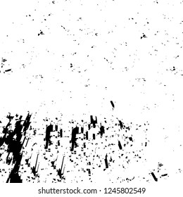 Grunge overlay layer. Abstract black and white vector background. Monochrome vintage surface with dirty pattern in cracks, spots, dots. Old painted wall in dark horror style design