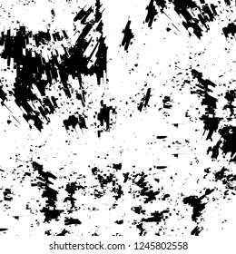 Grunge overlay layer. Abstract black and white vector background. Monochrome vintage surface with dirty pattern in cracks, spots, dots. Old painted wall in dark horror style design