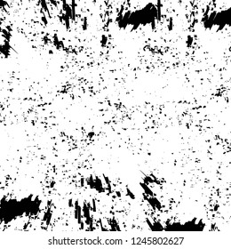 Grunge overlay layer. Abstract black and white vector background. Monochrome vintage surface with dirty pattern in cracks, spots, dots. Old painted wall in dark horror style design
