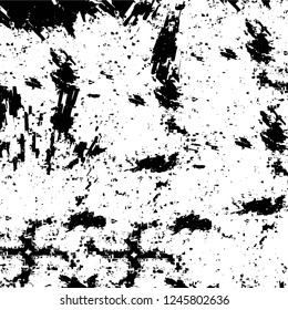 Grunge overlay layer. Abstract black and white vector background. Monochrome vintage surface with dirty pattern in cracks, spots, dots. Old painted wall in dark horror style design