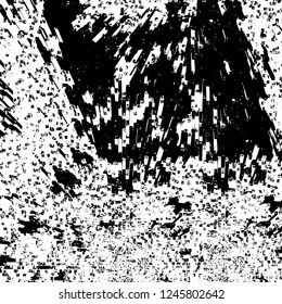 Grunge overlay layer. Abstract black and white vector background. Monochrome vintage surface with dirty pattern in cracks, spots, dots. Old painted wall in dark horror style design