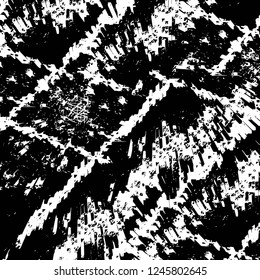 Grunge overlay layer. Abstract black and white vector background. Monochrome vintage surface with dirty pattern in cracks, spots, dots. Old painted wall in dark horror style design