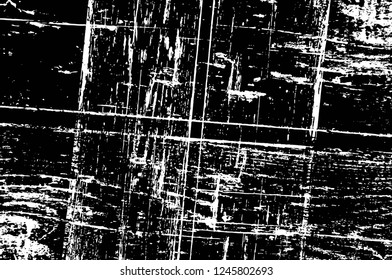 Grunge overlay layer. Abstract black and white vector background. Monochrome vintage surface with dirty pattern in cracks, spots, dots. Old painted wall in dark horror style design