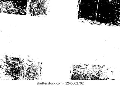 Grunge overlay layer. Abstract black and white vector background. Monochrome vintage surface with dirty pattern in cracks, spots, dots. Old painted wall in dark horror style design