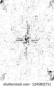 Grunge overlay layer. Abstract black and white vector background. Monochrome vintage surface with dirty pattern in cracks, spots, dots. Old painted wall in dark horror style design