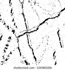 Grunge overlay layer. Abstract black and white vector background. Monochrome vintage surface with dirty pattern in cracks, spots, dots. Old painted wall in dark horror style design