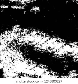 Grunge overlay layer. Abstract black and white vector background. Monochrome vintage surface with dirty pattern in cracks, spots, dots. Old painted wall in dark horror style design