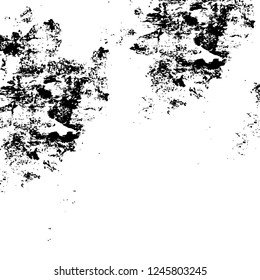 Grunge overlay layer. Abstract black and white vector background. Monochrome vintage surface with dirty pattern in cracks, spots, dots. Old painted wall in dark horror style design
