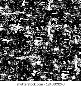 Grunge overlay layer. Abstract black and white vector background. Monochrome vintage surface with dirty pattern in cracks, spots, dots. Old painted wall in dark horror style design