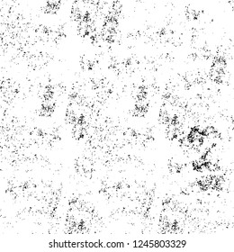 Grunge overlay layer. Abstract black and white vector background. Monochrome vintage surface with dirty pattern in cracks, spots, dots. Old painted wall in dark horror style design