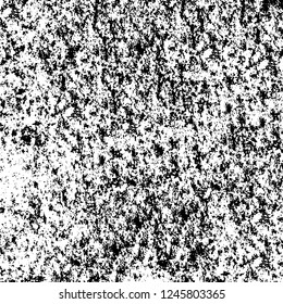 Grunge overlay layer. Abstract black and white vector background. Monochrome vintage surface with dirty pattern in cracks, spots, dots. Old painted wall in dark horror style design