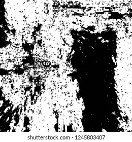 Grunge overlay layer. Abstract black and white vector background. Monochrome vintage surface with dirty pattern in cracks, spots, dots. Old painted wall in dark horror style design