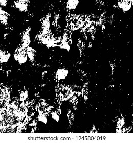 Grunge overlay layer. Abstract black and white vector background. Monochrome vintage surface with dirty pattern in cracks, spots, dots. Old painted wall in dark horror style design