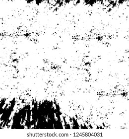 Grunge overlay layer. Abstract black and white vector background. Monochrome vintage surface with dirty pattern in cracks, spots, dots. Old painted wall in dark horror style design