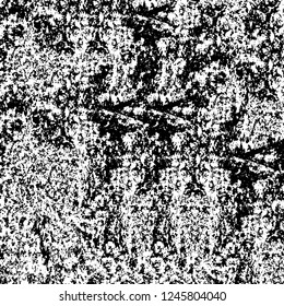 Grunge overlay layer. Abstract black and white vector background. Monochrome vintage surface with dirty pattern in cracks, spots, dots. Old painted wall in dark horror style design