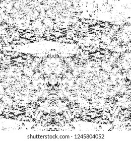 Grunge overlay layer. Abstract black and white vector background. Monochrome vintage surface with dirty pattern in cracks, spots, dots. Old painted wall in dark horror style design