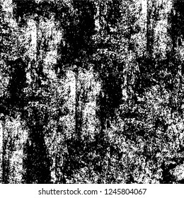 Grunge overlay layer. Abstract black and white vector background. Monochrome vintage surface with dirty pattern in cracks, spots, dots. Old painted wall in dark horror style design