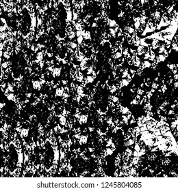 Grunge overlay layer. Abstract black and white vector background. Monochrome vintage surface with dirty pattern in cracks, spots, dots. Old painted wall in dark horror style design