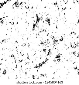 Grunge overlay layer. Abstract black and white vector background. Monochrome vintage surface with dirty pattern in cracks, spots, dots. Old painted wall in dark horror style design