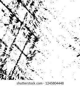 Grunge overlay layer. Abstract black and white vector background. Monochrome vintage surface with dirty pattern in cracks, spots, dots. Old painted wall in dark horror style design