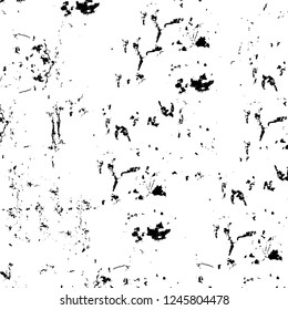 Grunge overlay layer. Abstract black and white vector background. Monochrome vintage surface with dirty pattern in cracks, spots, dots. Old painted wall in dark horror style design