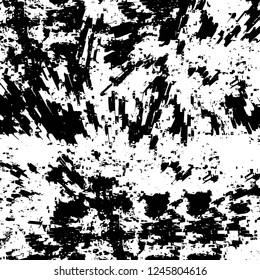 Grunge overlay layer. Abstract black and white vector background. Monochrome vintage surface with dirty pattern in cracks, spots, dots. Old painted wall in dark horror style design