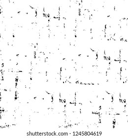 Grunge overlay layer. Abstract black and white vector background. Monochrome vintage surface with dirty pattern in cracks, spots, dots. Old painted wall in dark horror style design