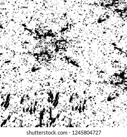 Grunge overlay layer. Abstract black and white vector background. Monochrome vintage surface with dirty pattern in cracks, spots, dots. Old painted wall in dark horror style design