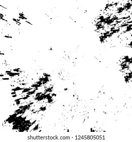 Grunge overlay layer. Abstract black and white vector background. Monochrome vintage surface with dirty pattern in cracks, spots, dots. Old painted wall in dark horror style design