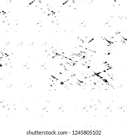 Grunge overlay layer. Abstract black and white vector background. Monochrome vintage surface with dirty pattern in cracks, spots, dots. Old painted wall in dark horror style design