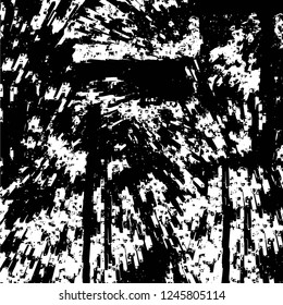 Grunge overlay layer. Abstract black and white vector background. Monochrome vintage surface with dirty pattern in cracks, spots, dots. Old painted wall in dark horror style design