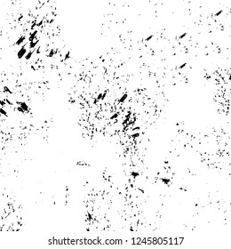 Grunge overlay layer. Abstract black and white vector background. Monochrome vintage surface with dirty pattern in cracks, spots, dots. Old painted wall in dark horror style design
