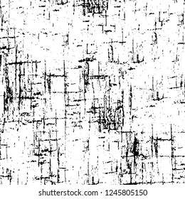 Grunge overlay layer. Abstract black and white vector background. Monochrome vintage surface with dirty pattern in cracks, spots, dots. Old painted wall in dark horror style design