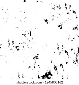 Grunge overlay layer. Abstract black and white vector background. Monochrome vintage surface with dirty pattern in cracks, spots, dots. Old painted wall in dark horror style design