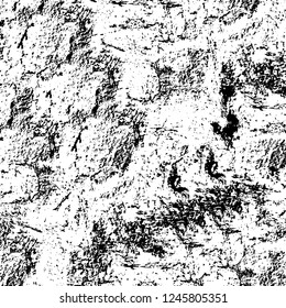 Grunge overlay layer. Abstract black and white vector background. Monochrome vintage surface with dirty pattern in cracks, spots, dots. Old painted wall in dark horror style design