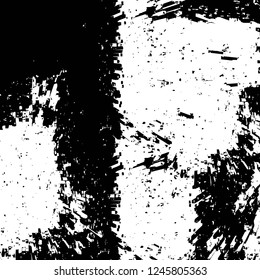 Grunge overlay layer. Abstract black and white vector background. Monochrome vintage surface with dirty pattern in cracks, spots, dots. Old painted wall in dark horror style design