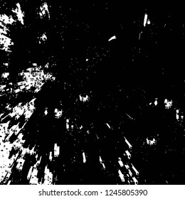 Grunge overlay layer. Abstract black and white vector background. Monochrome vintage surface with dirty pattern in cracks, spots, dots. Old painted wall in dark horror style design