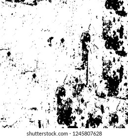 Grunge overlay layer. Abstract black and white vector background. Monochrome vintage surface with dirty pattern in cracks, spots, dots. Old painted wall in dark horror style design