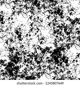 Grunge overlay layer. Abstract black and white vector background. Monochrome vintage surface with dirty pattern in cracks, spots, dots. Old painted wall in dark horror style design