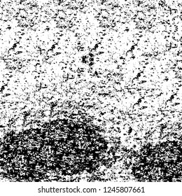Grunge overlay layer. Abstract black and white vector background. Monochrome vintage surface with dirty pattern in cracks, spots, dots. Old painted wall in dark horror style design