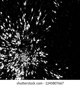Grunge overlay layer. Abstract black and white vector background. Monochrome vintage surface with dirty pattern in cracks, spots, dots. Old painted wall in dark horror style design