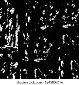 Grunge overlay layer. Abstract black and white vector background. Monochrome vintage surface with dirty pattern in cracks, spots, dots. Old painted wall in dark horror style design