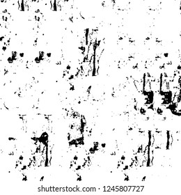 Grunge overlay layer. Abstract black and white vector background. Monochrome vintage surface with dirty pattern in cracks, spots, dots. Old painted wall in dark horror style design